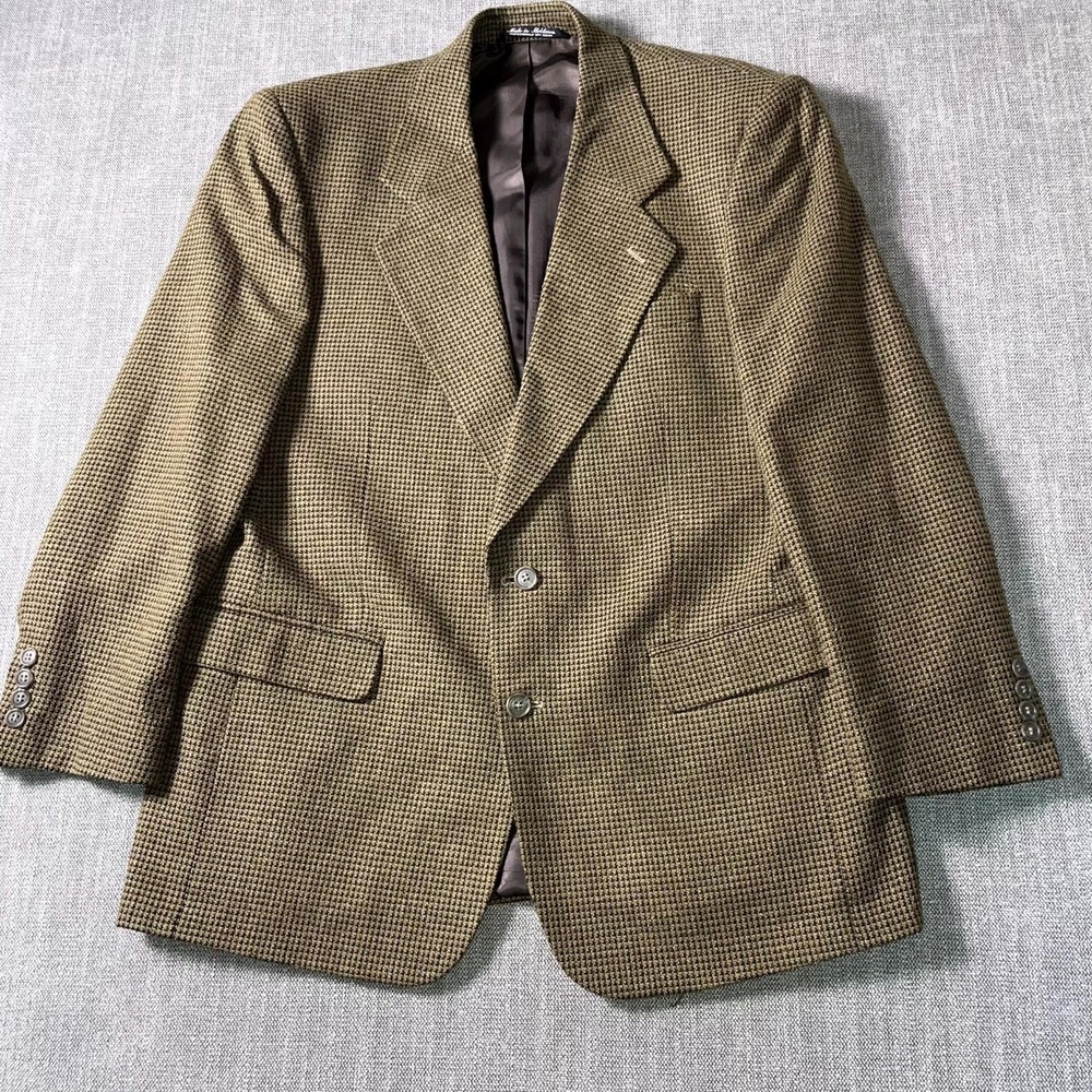 S&K Blazer Jacket Mens Brown Houndstooth Single Breasted Notch Lapel Business